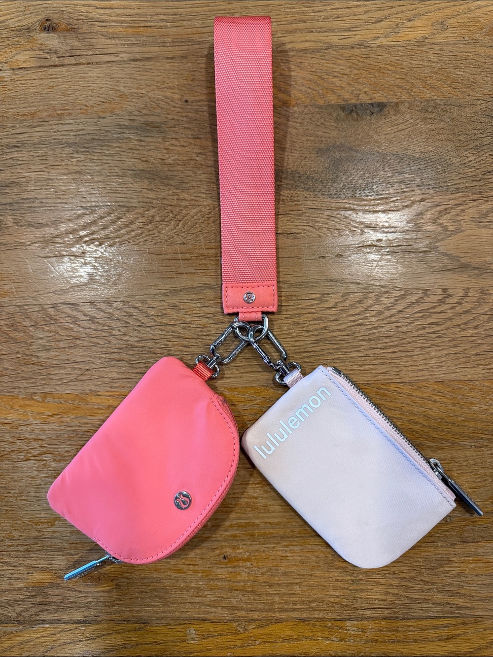 Lululemon Dual Pouch Wristlet, Pink Mist/Raspberry Cream/White